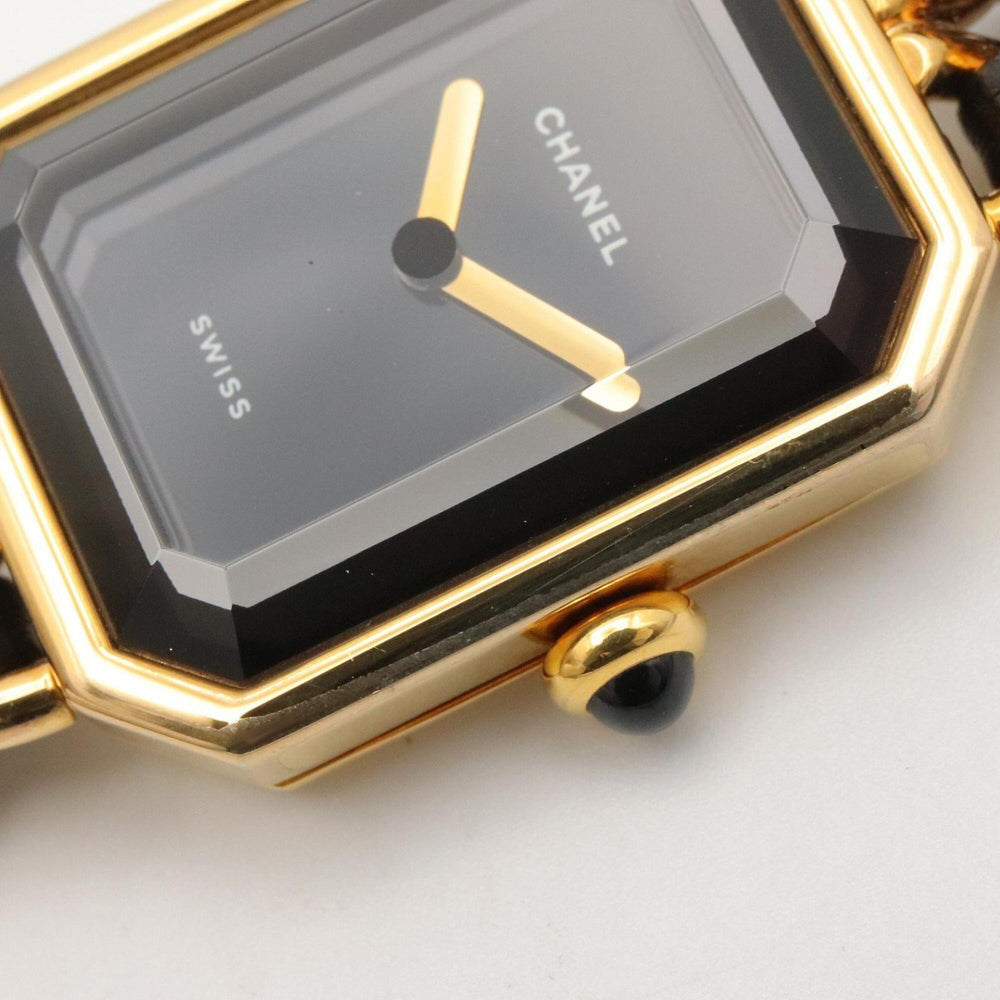 Chanel CHANEL Première S Watch, Gold Plated (GP), Leather Strap, Women's, Black, H0001 — Very Good