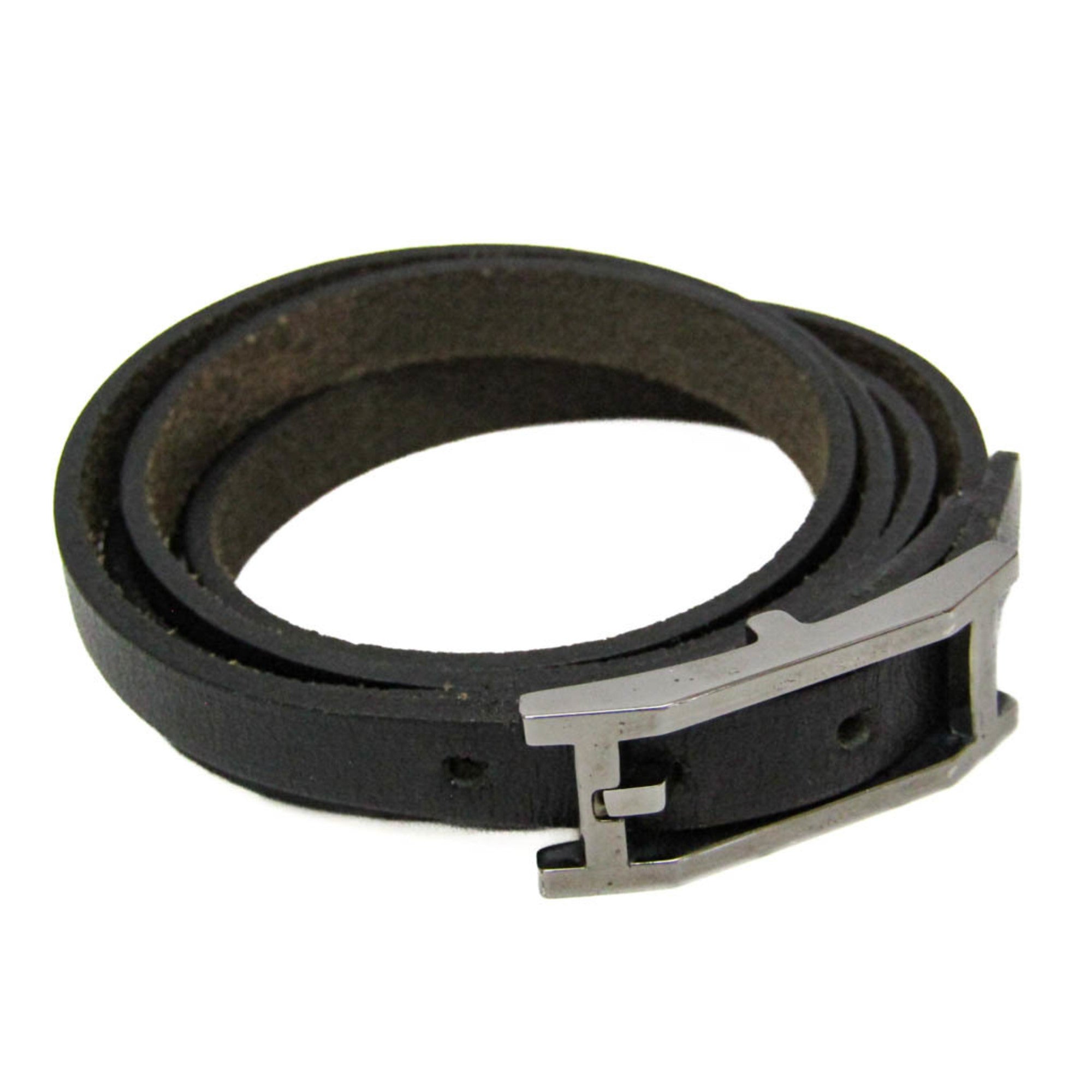 Hermes Hapi III Choker Leather,Metal Bangle Silver,Black — Like New