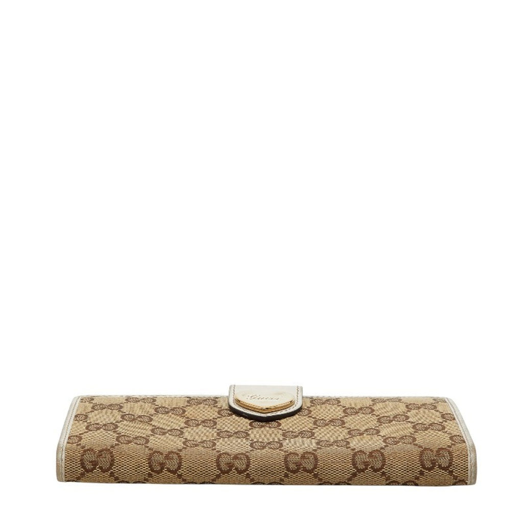 Gucci GG Canvas Heart Long Wallet 203550 Beige White Leather Women's GUCCI