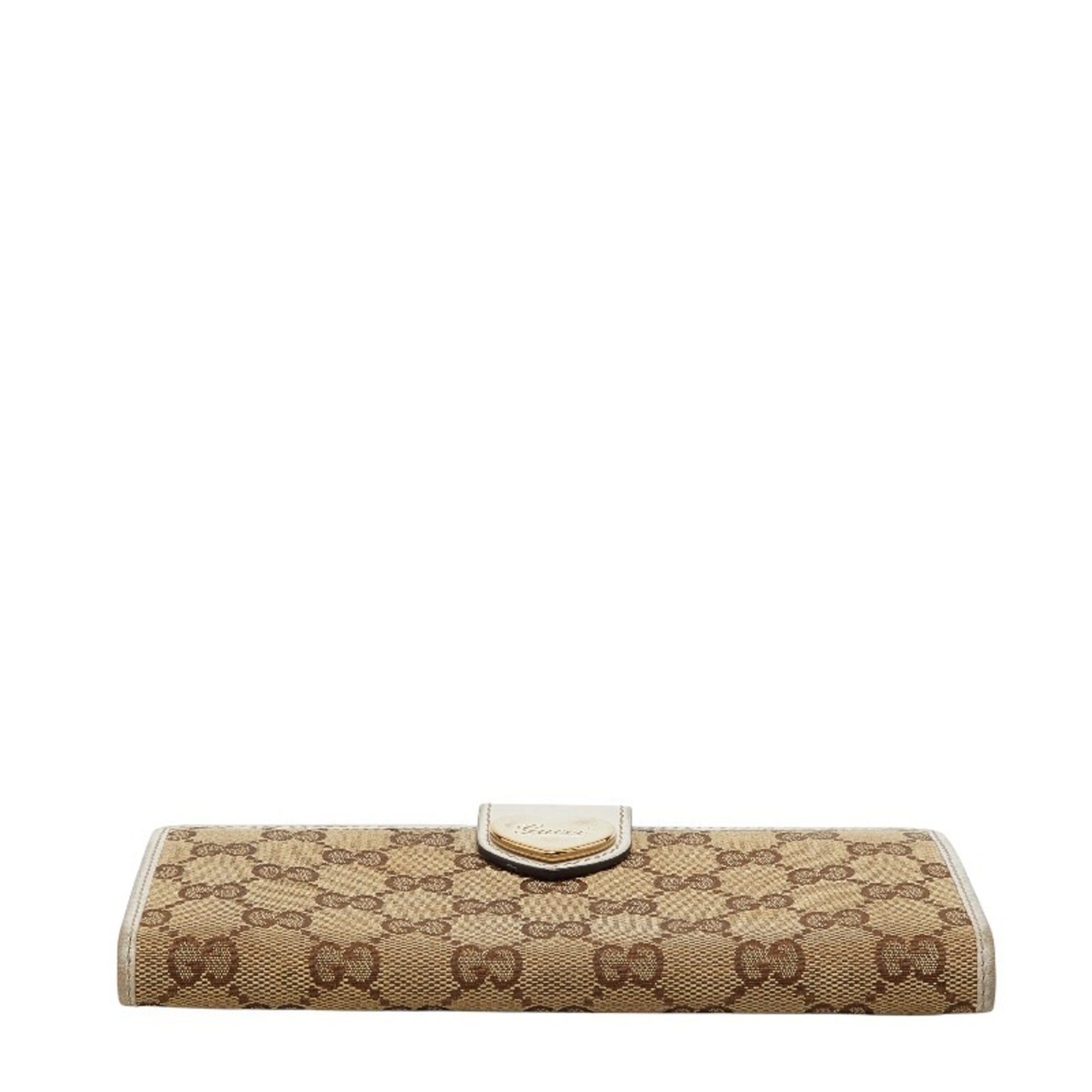 Gucci GG Canvas Heart Long Wallet 203550 Beige White Leather Women's GUCCI