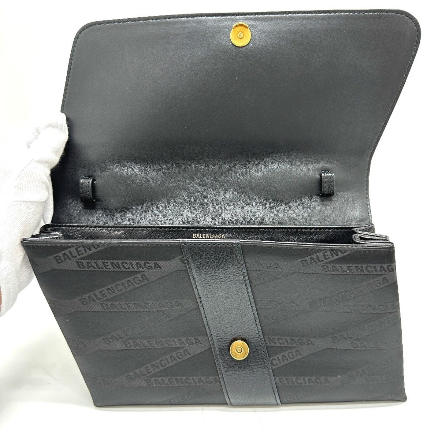 BALENCIAGA 580161 Logo SHIFT BAG M 2-Way Shoulder Bag in Nylon/Leather, Black