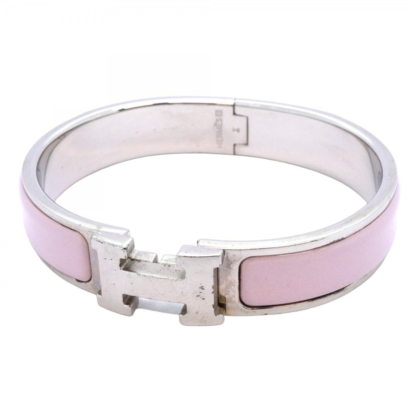 Hermes Click Clack PM Bangle, Metal, Silver, Pink, Women's