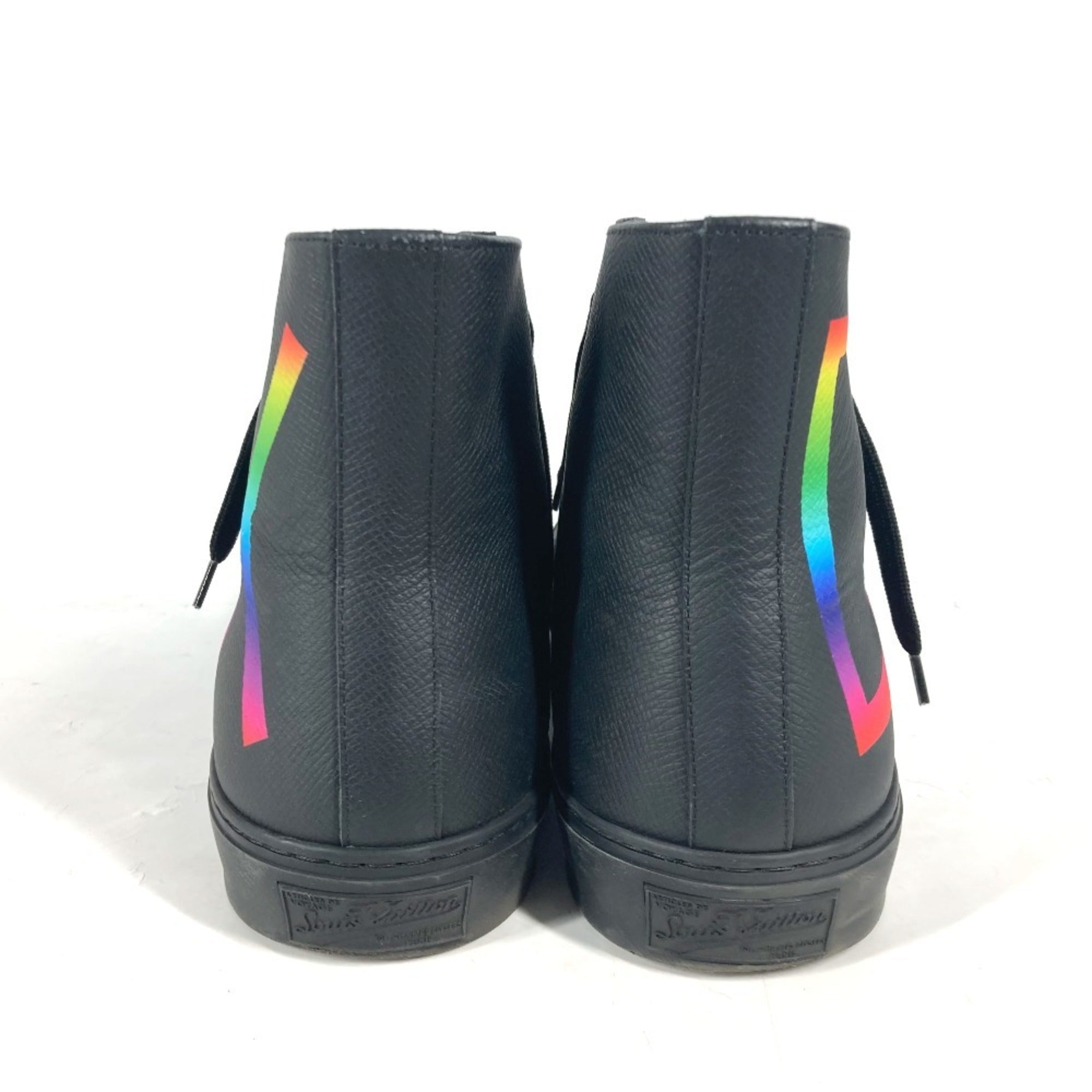 LOUIS VUITTON Rainbow Logo High-Top Sneakers with Laces, Men's Leather, Black