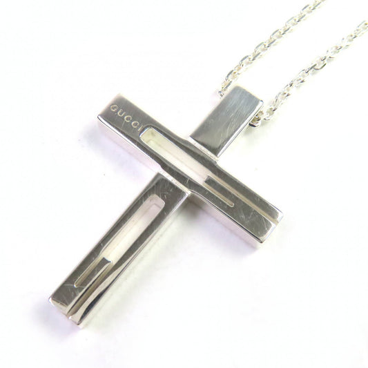 GUCCI Cutout Cross Necklace, AG925 Silver, G-Cross Logo, Made in Italy, Weight 12.3g, Women's, Box and Dust Bag Included
