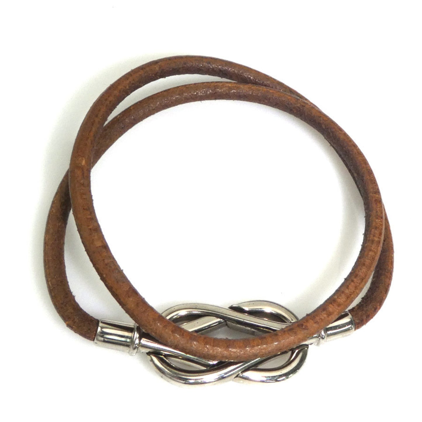 Hermès HERMES Bracelet Choker Necklace, Leather, Metal, Brown, Silver, Women's, e61088a