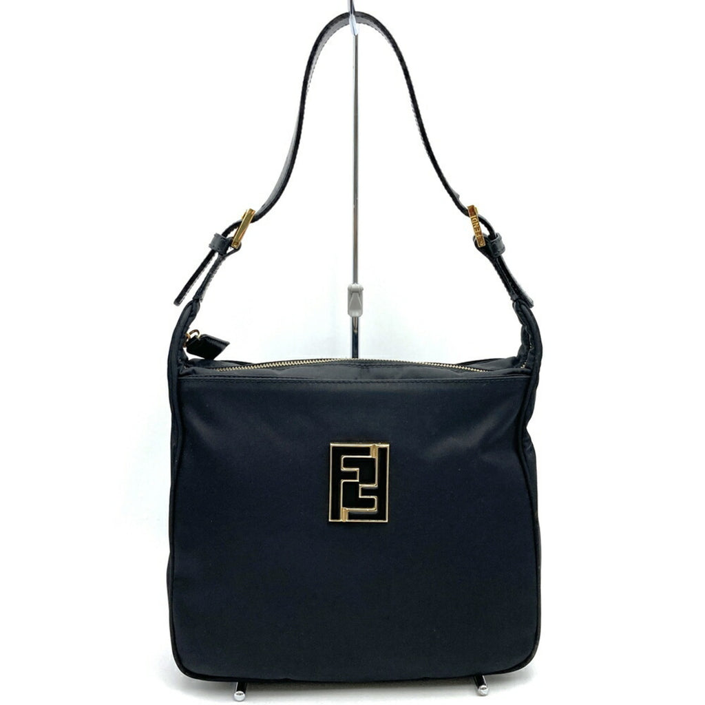 FENDI 06 11 15328 982 Shoulder Bag FF Nylon Leather Black Women's