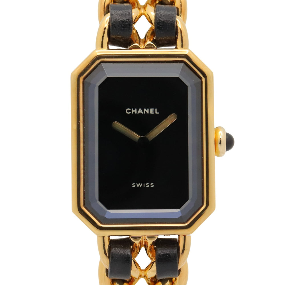 Chanel CHANEL Première M Wristwatch, Gold Plated (GP), Leather Strap, Women's, Black, H0001 — Very Good