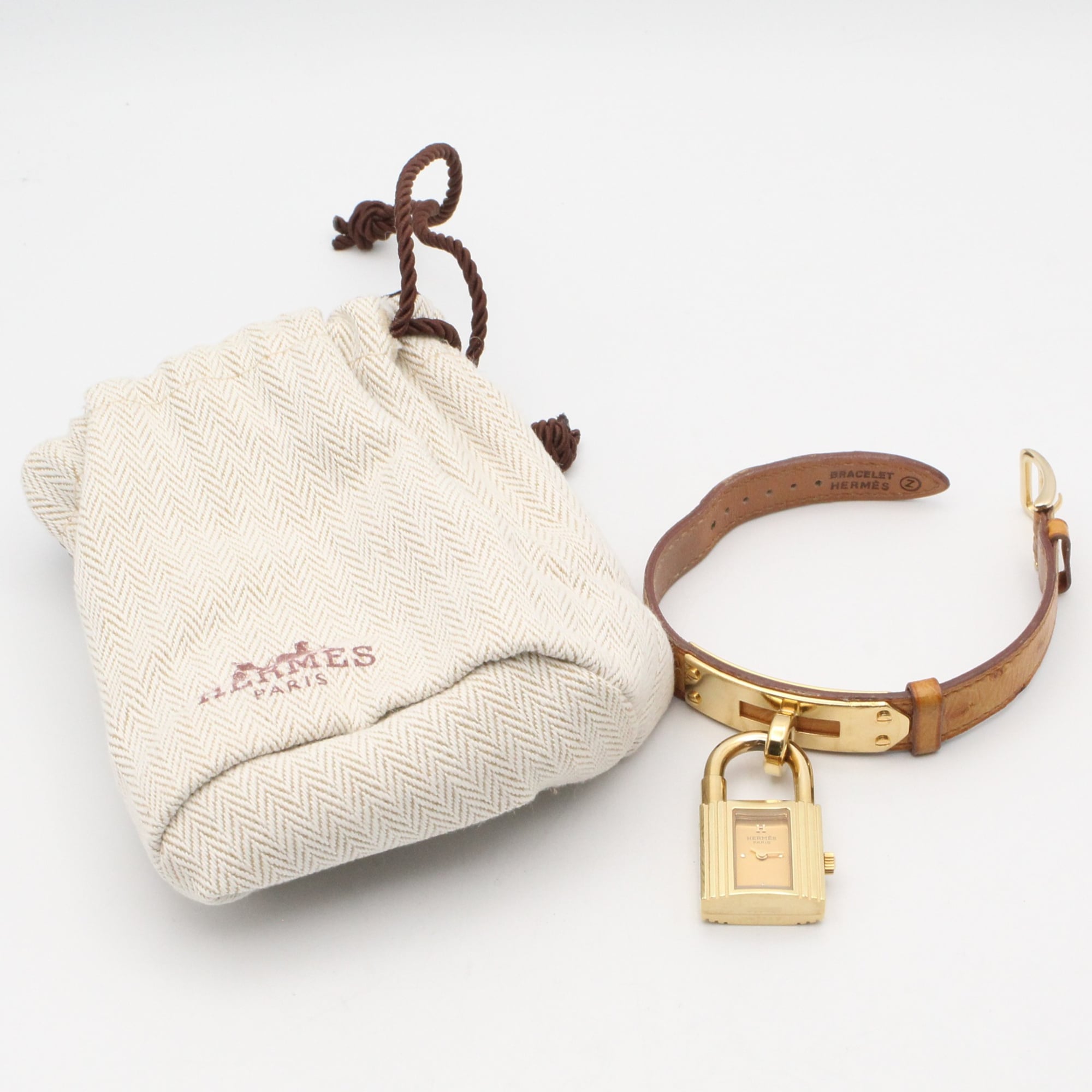 Hermes Kelly Watch, Gold Plated Leather Strap, Ladies' Champagne Color, KE1.201 — Very Good