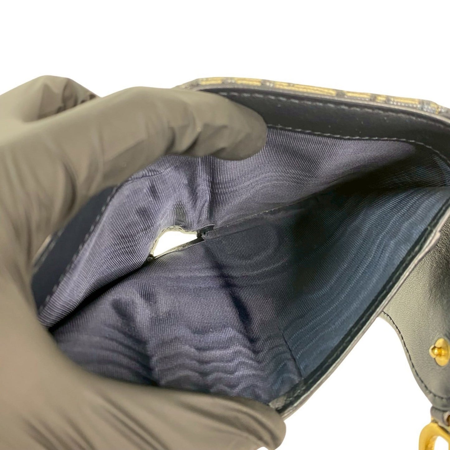 Christian Dior Oblique Logo Canvas and Leather Tri-fold Wallet, Mini, Navy, 18273