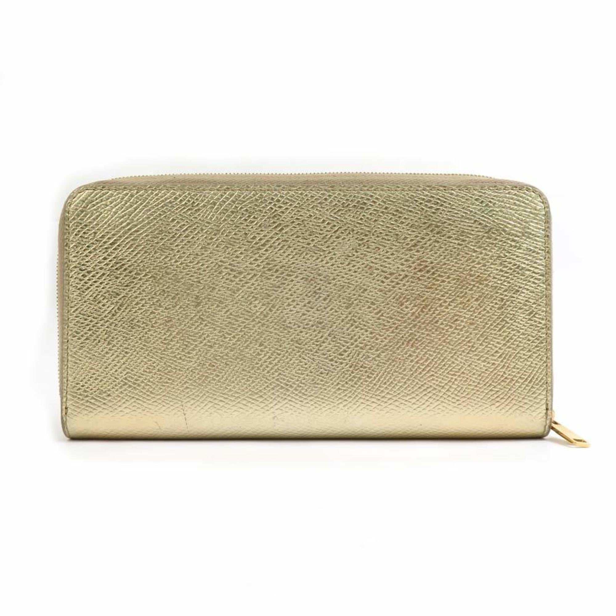 CELINE Round Long Wallet Leather Gold Men's Women's 55790g