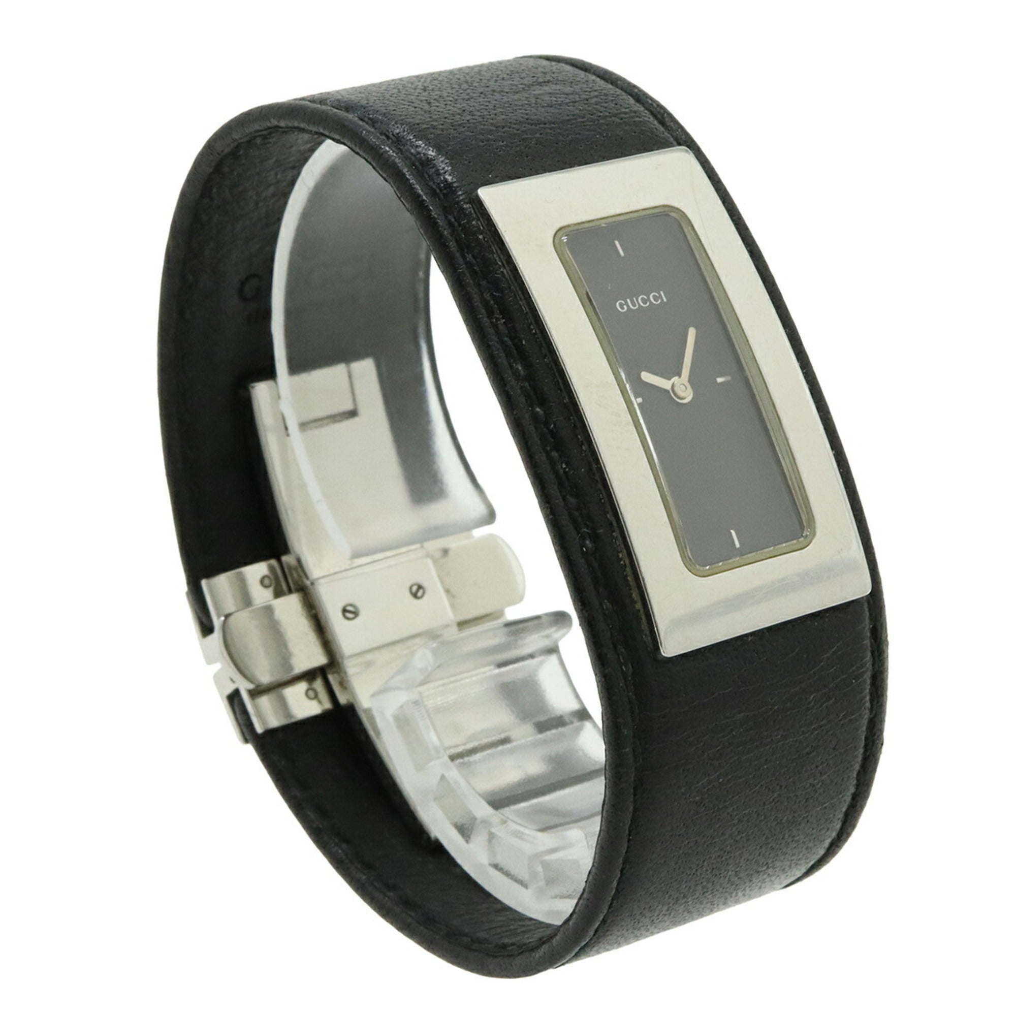 GUCCI Women's Quartz Watch 7800S, Black Dial, Stainless Steel, Leather Strap — Good