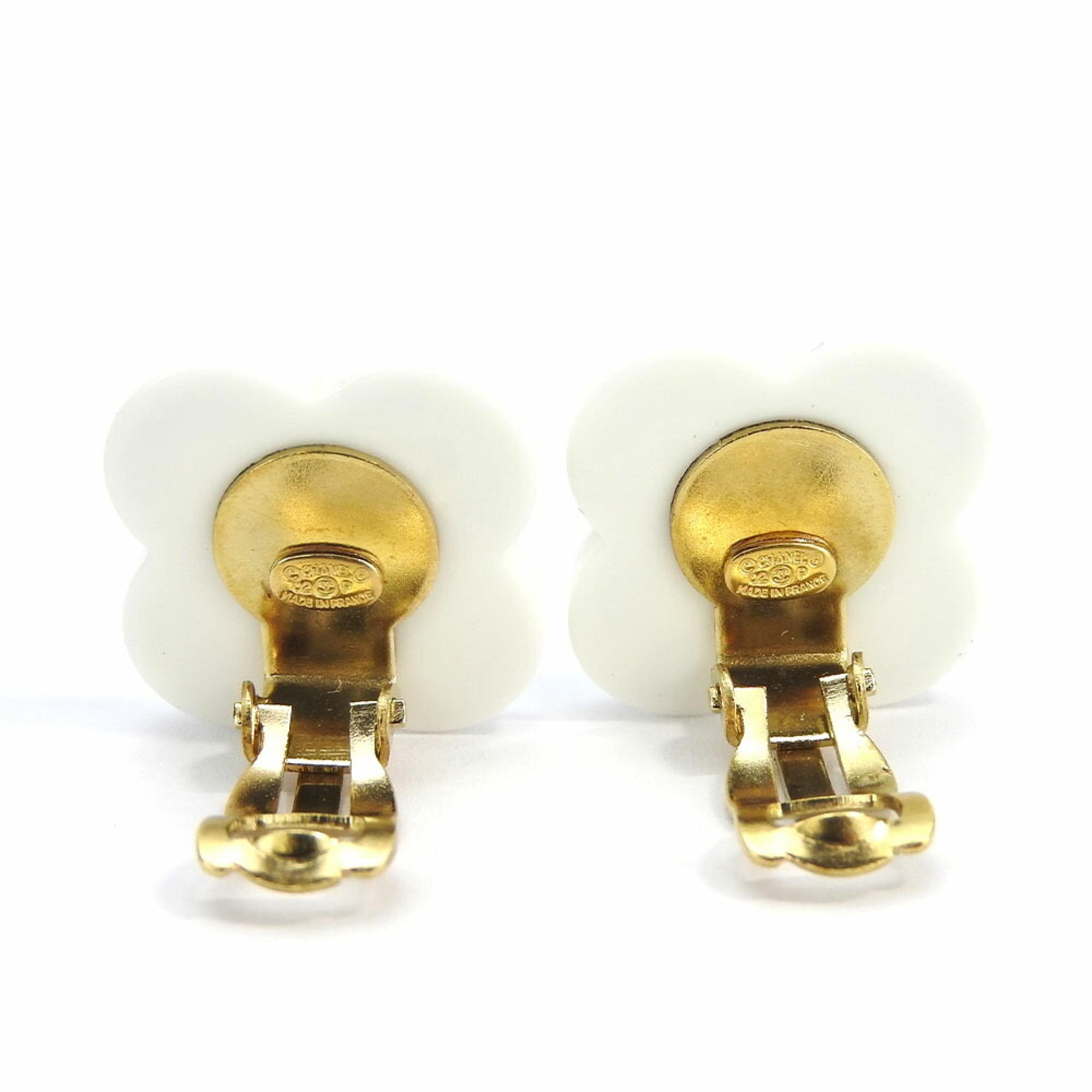 CHANEL Earrings Coco Mark Flower Motif Clover 02P Plated Gold White Black Accessories Women's accessories jewelry coco