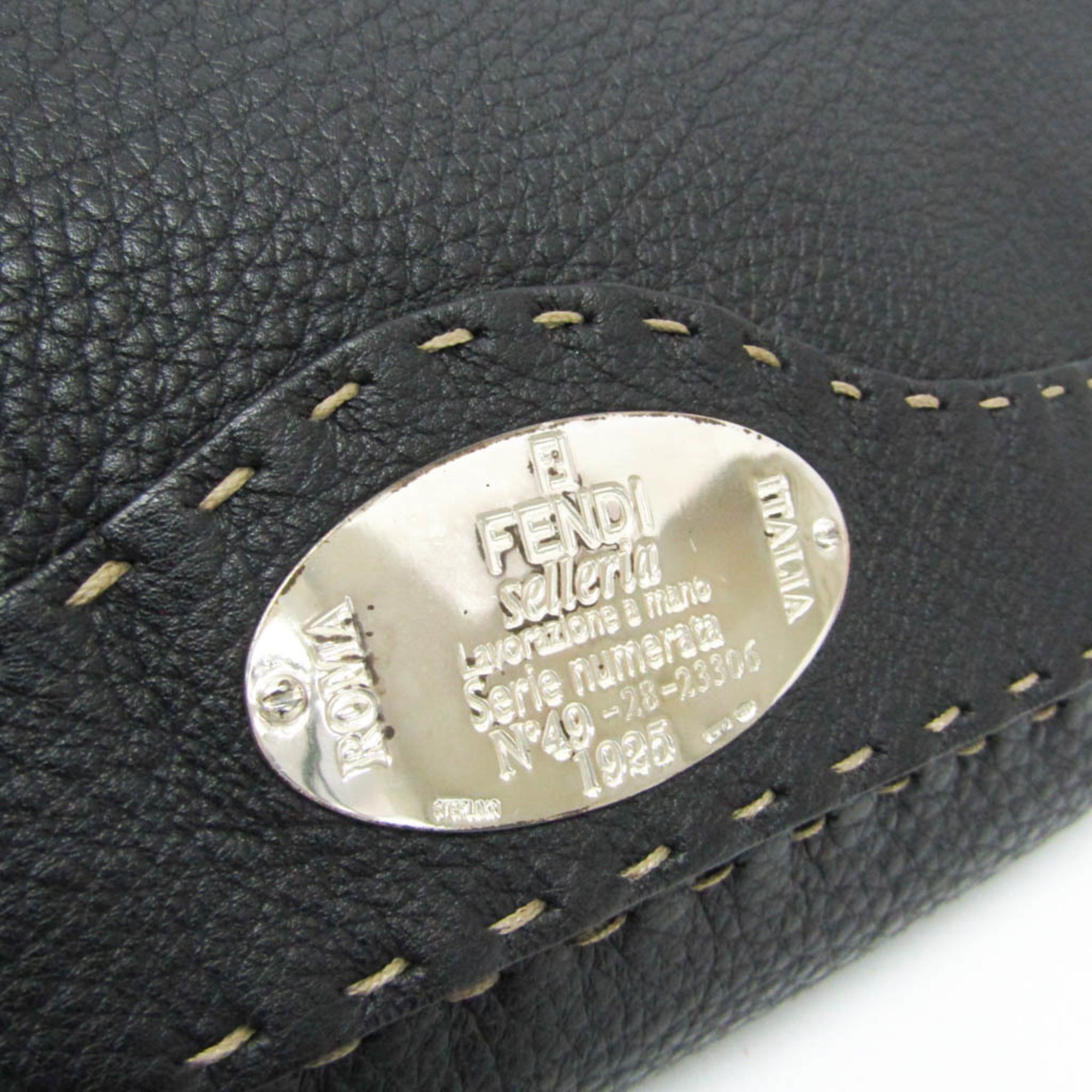 Fendi Selleria 8BT116 Women's Leather Messenger Bag,Shoulder Bag Black