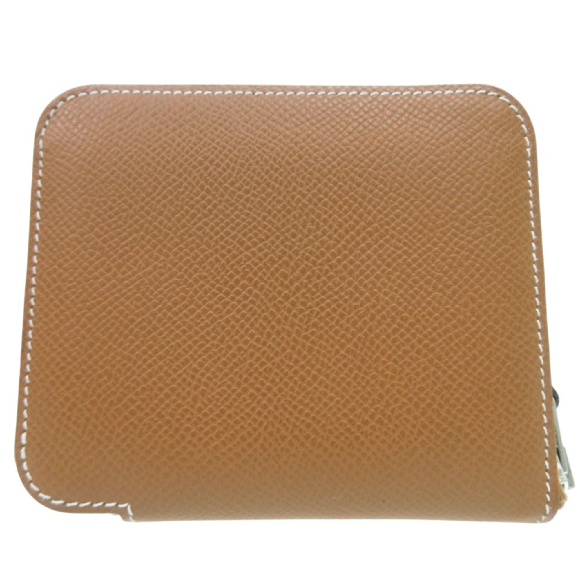 Hermes Hermès Azap Compact Silkin Gold Round Wallet in Brown Leather with W Stamp, 1635