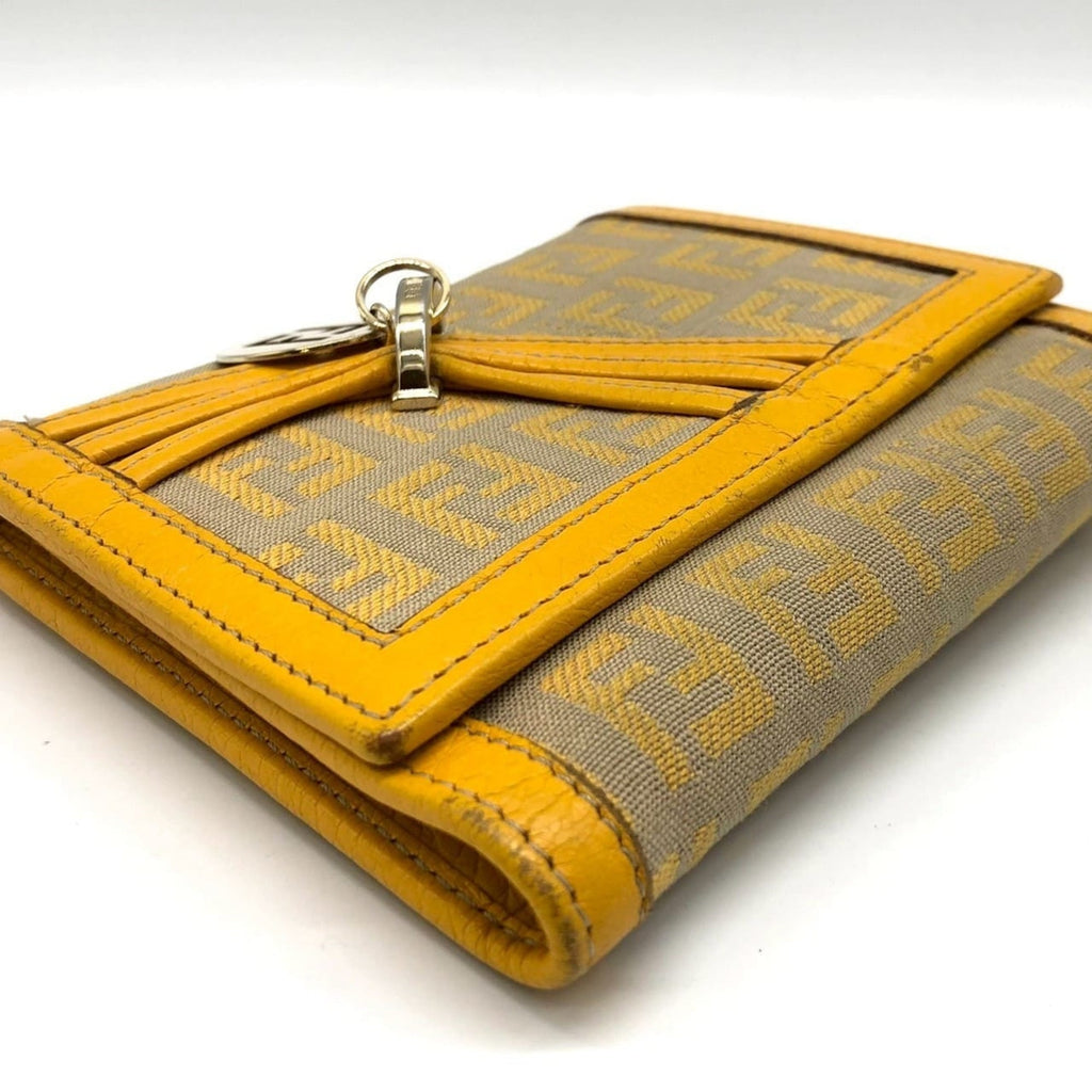 FENDI Zucchino Tri-fold Wallet, Canvas and Leather, Yellow, for Men Women