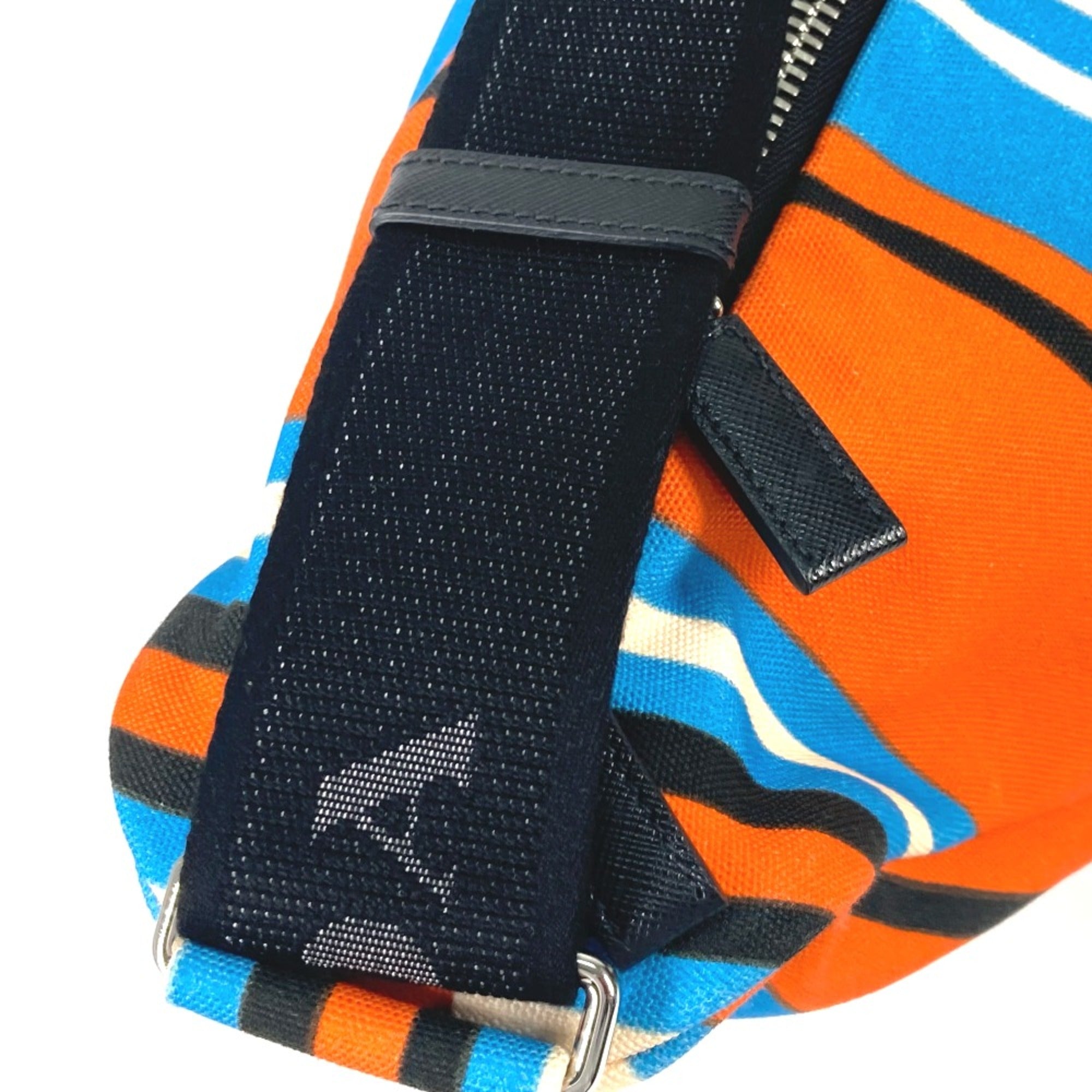 PRADA 2VY007 stripe bag crossbody Shoulder Bag Orange Blue x Black — Like New