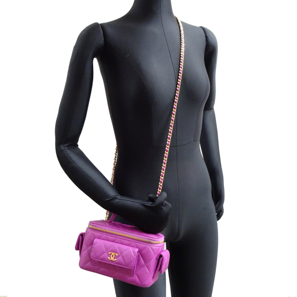 Chanel Vanity Case Women's Shoulder Bag AP3017 Caviar Leather Purple