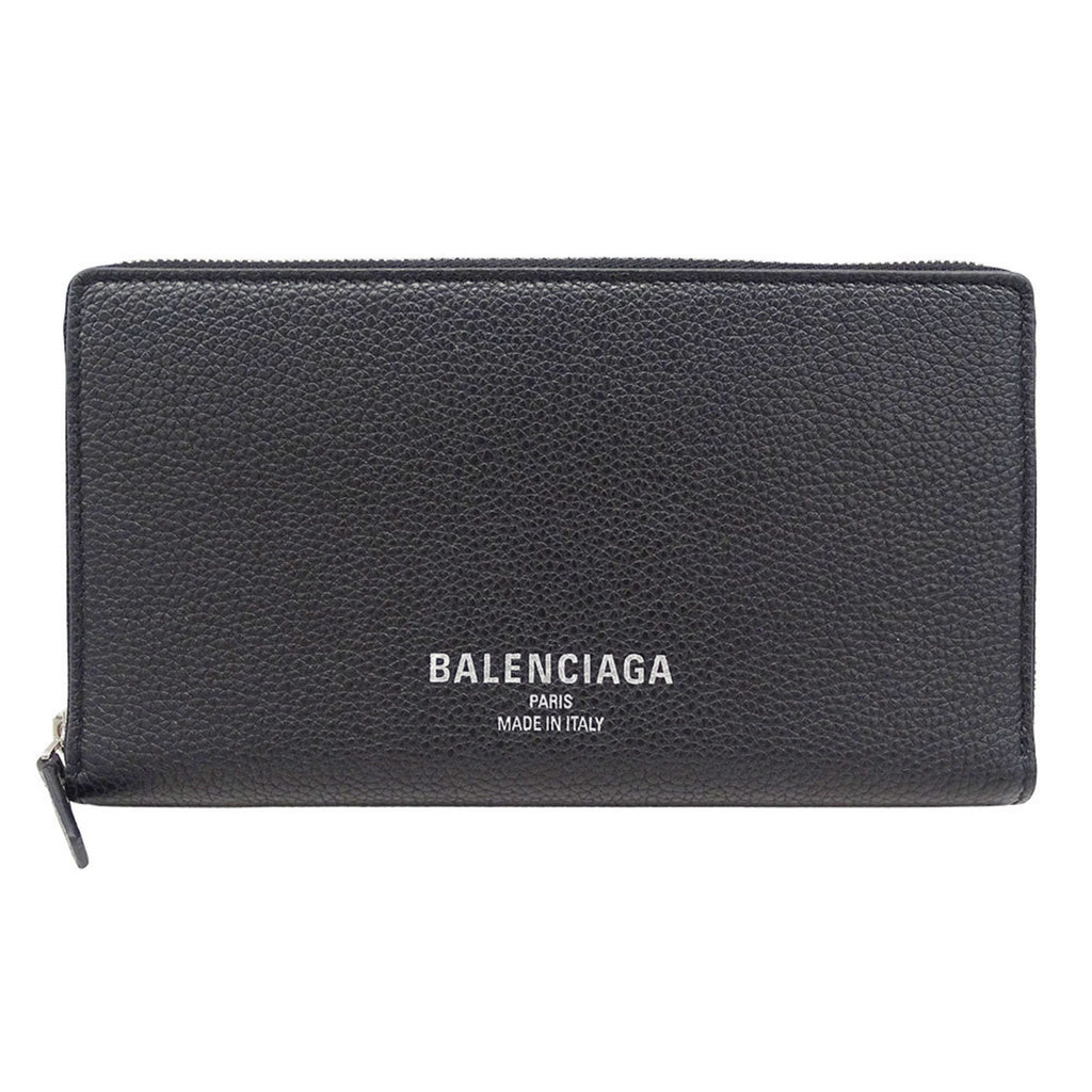 Balenciaga Men's Long Wallet in Black Leather with Round Zipper