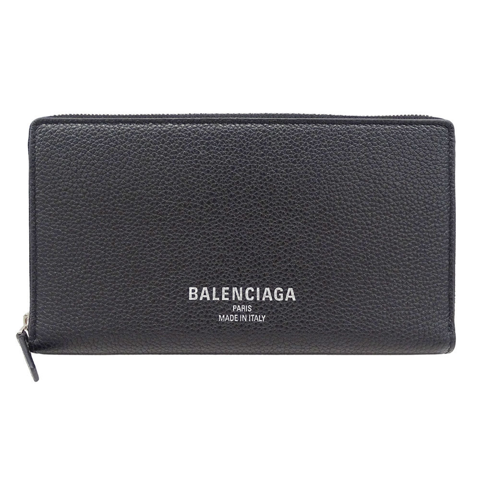 Balenciaga Men's Long Wallet in Black Leather with Round Zipper