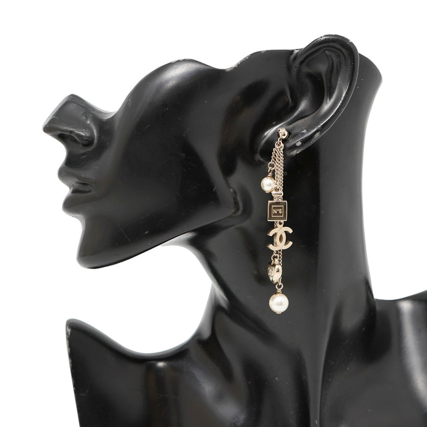 CHANEL Coco Mark Swing Perfume Bottle Heart Faux Pearl Metal Earrings B18B