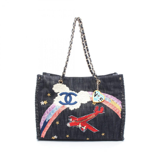 Chanel Night Flight Tote Bag, Denim, Women's, Navy, Multicolor, A31932