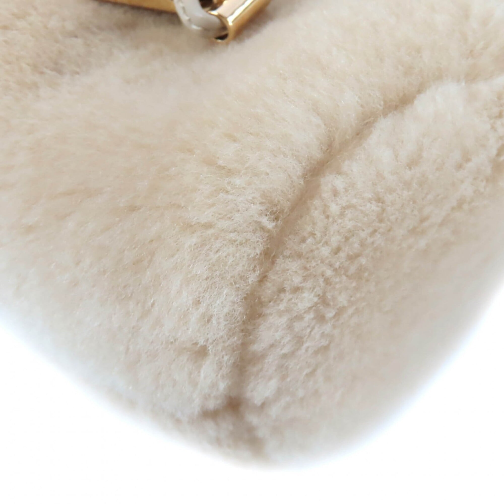 PRADA 1NR16P Sheepskin Mini Pouch, Ecru Beige, Triangle Logo, Chain Shoulder Bag, Made in Italy, Women's — Like New
