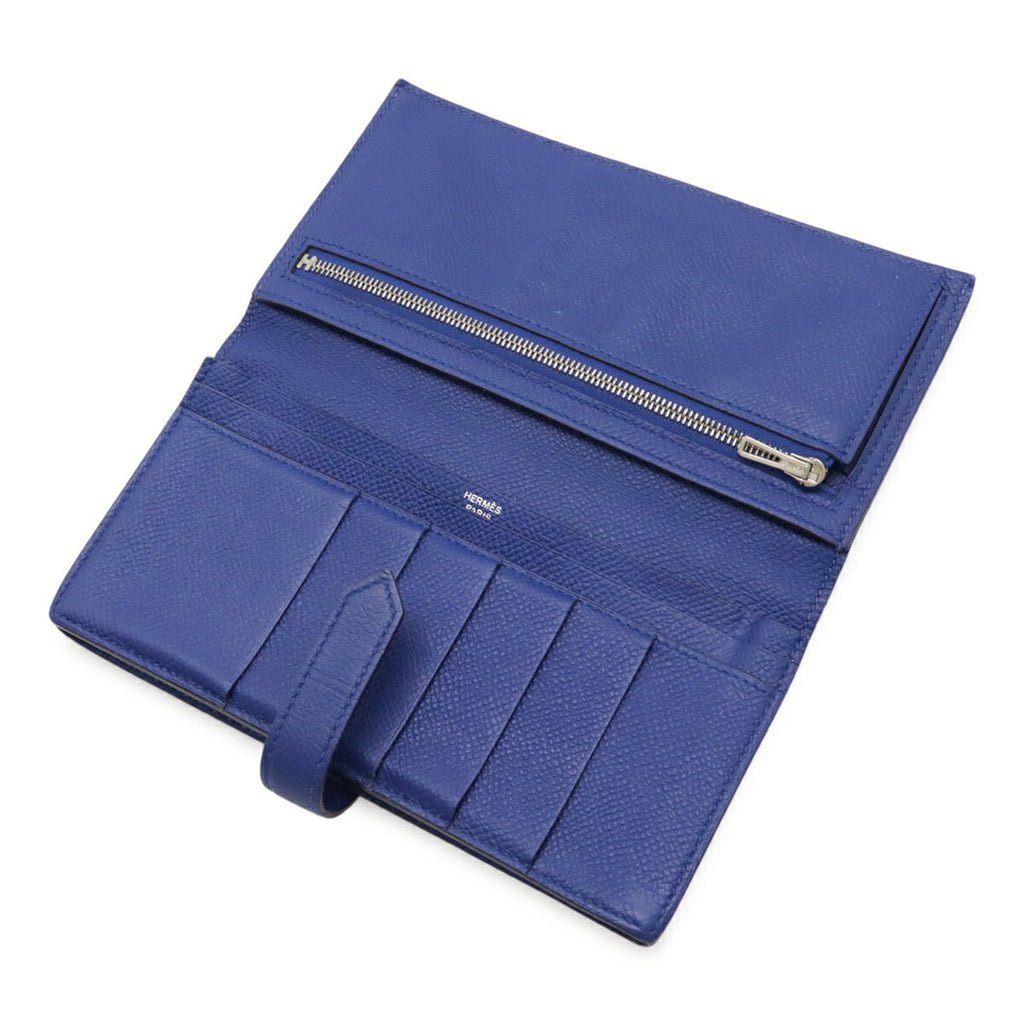 HERMES Bearn Soufflet Bi-fold Long Wallet, Epsom Leather, Blue Electric, Blue, R Stamp