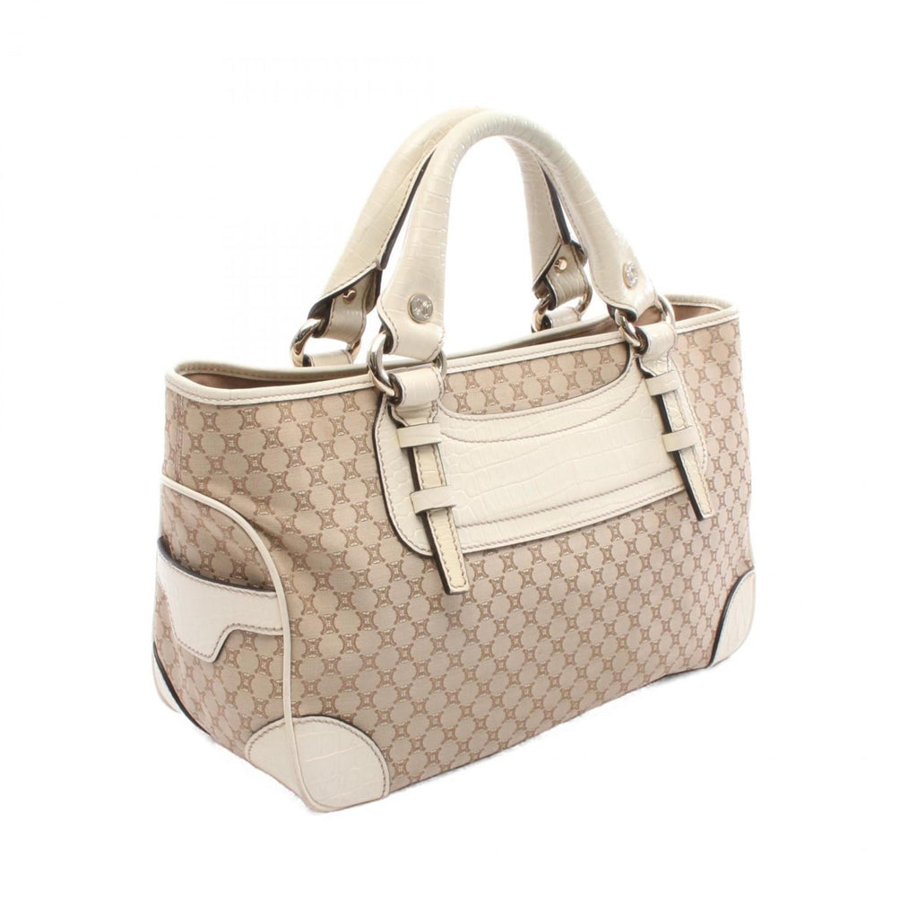 Celine Boogie Bag Macadam Handbag, Canvas and Leather, Women's, Beige White
