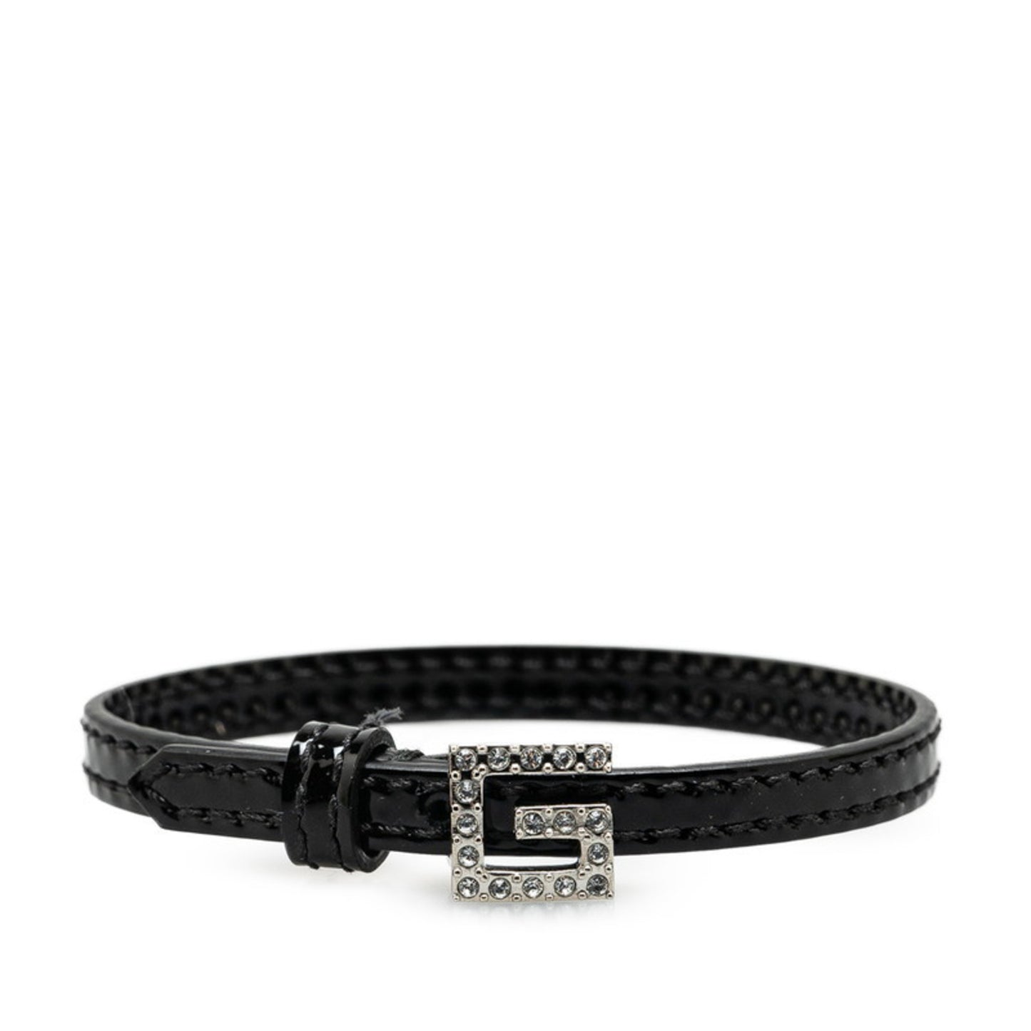 Gucci Square G Rhinestone Bracelet 623237 Black Leather Women's GUCCI