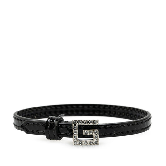 Gucci Square G Rhinestone Bracelet 623237 Black Leather Women's GUCCI