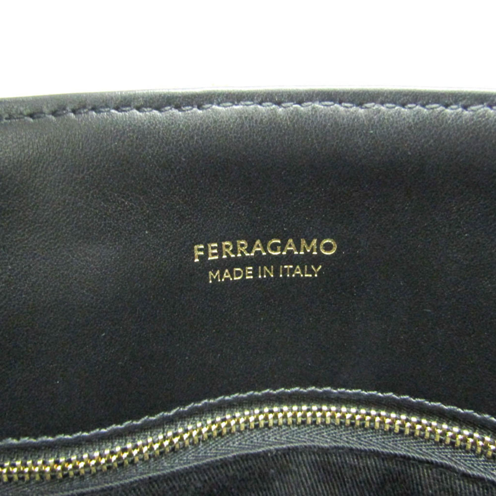 Salvatore Ferragamo Medium GG-219406 Women,Men Fabric,Leather Handbag,Tote Bag Beige,Black — Like New