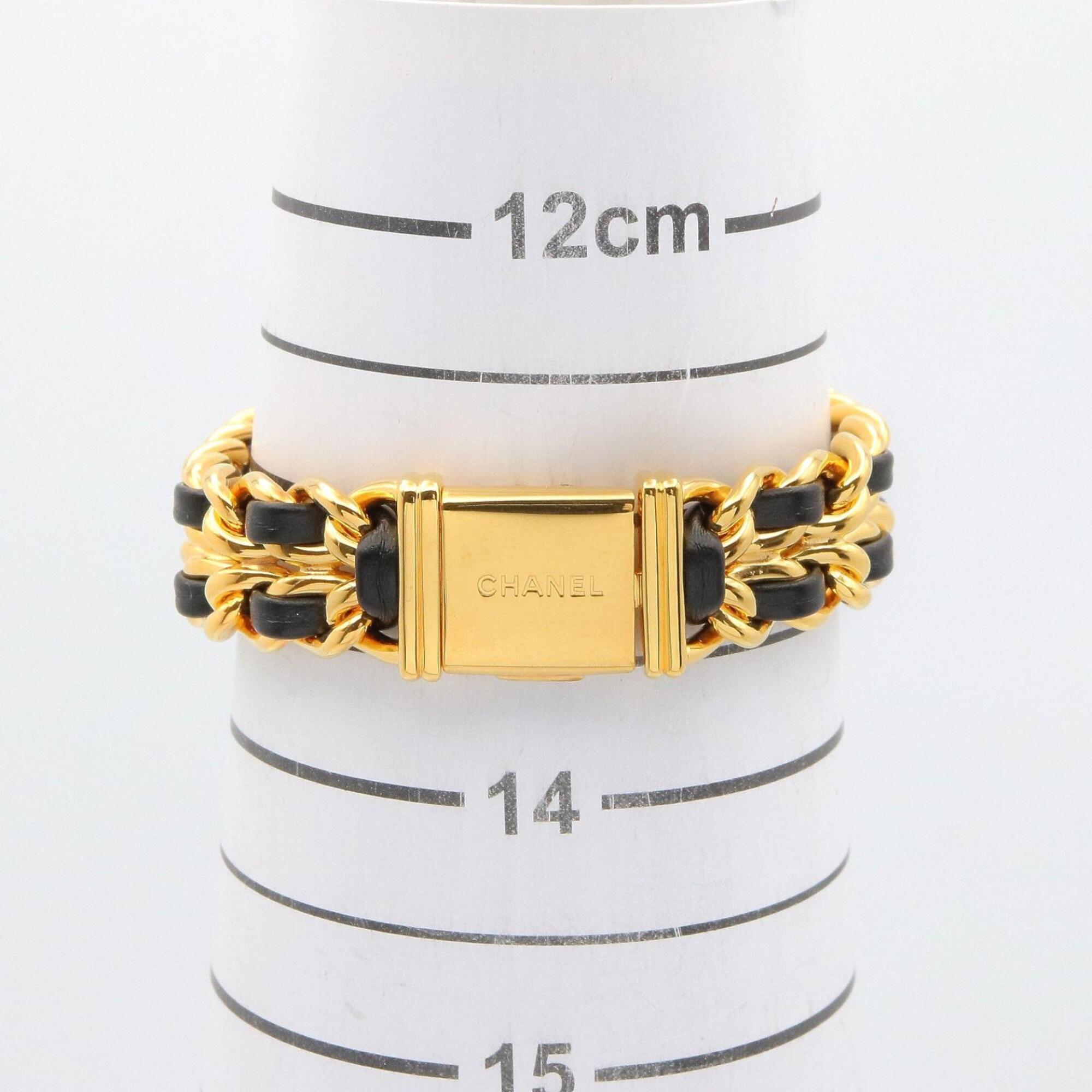 Chanel CHANEL Première S Watch, Gold Plated (GP), Leather Strap, Women's, Black, H0001 — Very Good