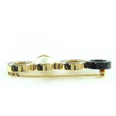 CHANEL B24B Coco Mark Brooch with Faux Pearls, Black and Gold, Box, Made in Italy, Women's — Like New