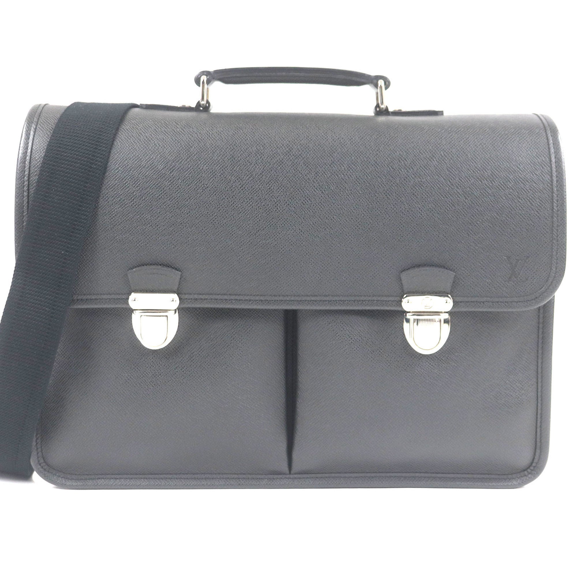 LOUIS VUITTON M32622 Taiga Anton LV Logo Embossed Briefcase Shoulder Bag Ardoise Made in France Men's — Like New