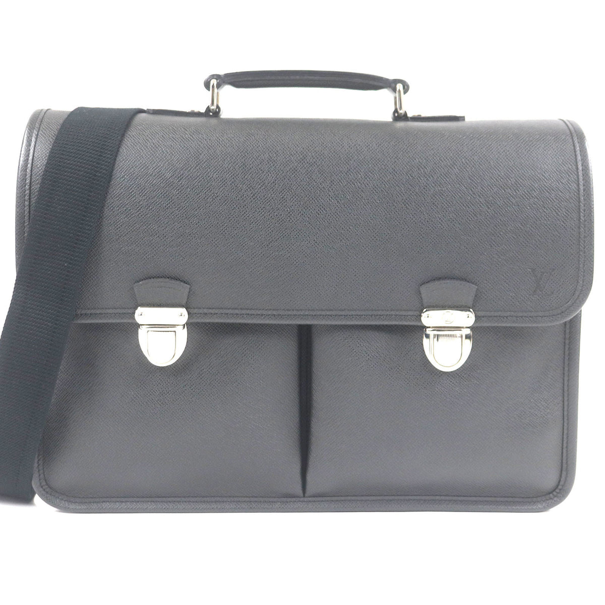 LOUIS VUITTON M32622 Taiga Anton LV Logo Embossed Briefcase Shoulder Bag Ardoise Made in France Men's — Like New