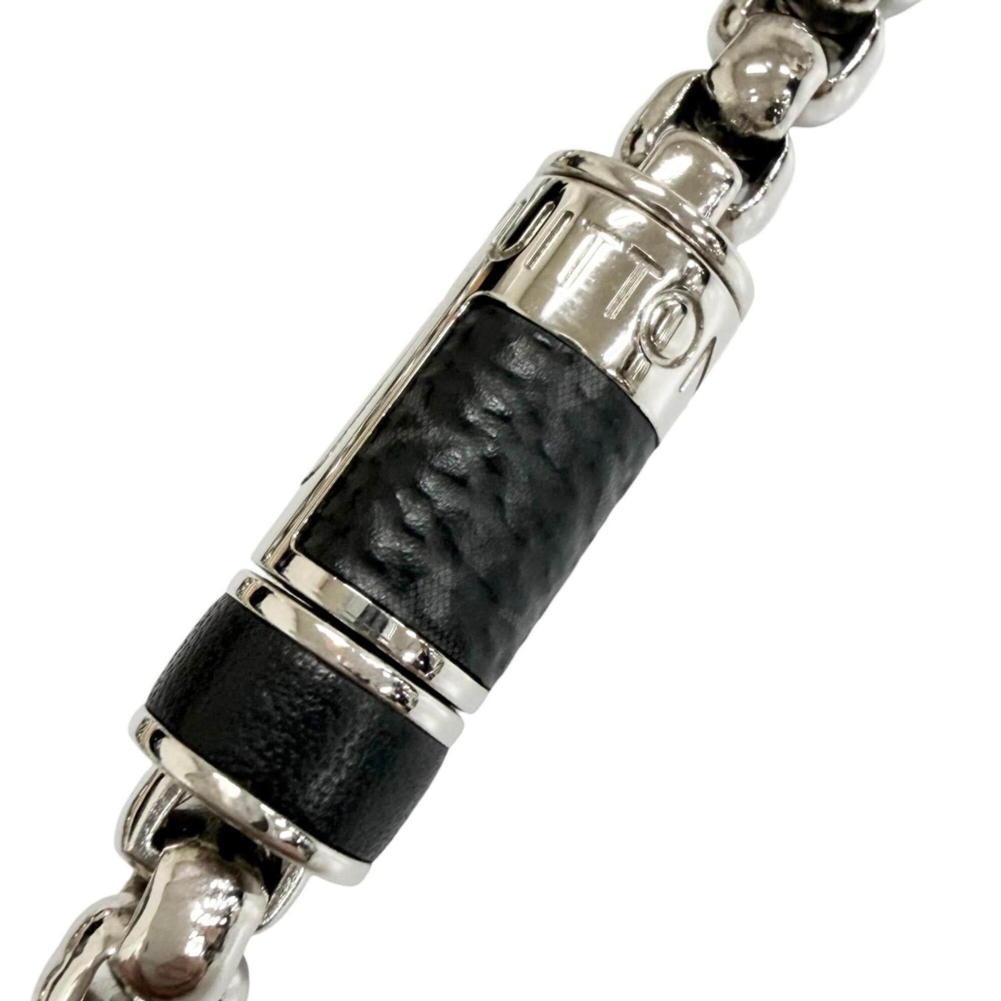 LOUIS VUITTON M63107 Chain Monogram Eclipse Bracelet, Silver & Black, Made in Italy, 2022 Model, Men's, with Box and Dust Bag — Like New