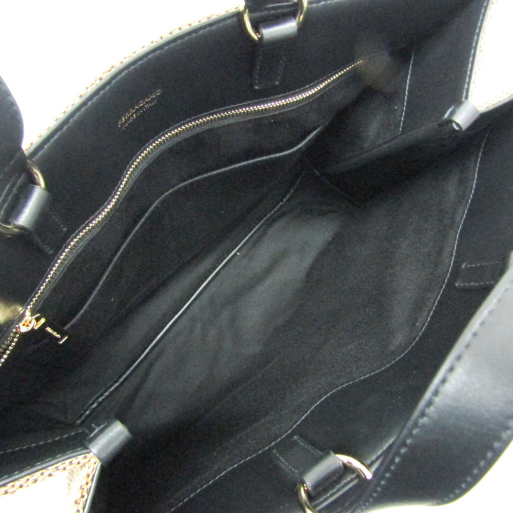 Salvatore Ferragamo Medium GG-219406 Women,Men Fabric,Leather Handbag,Tote Bag Beige,Black — Like New