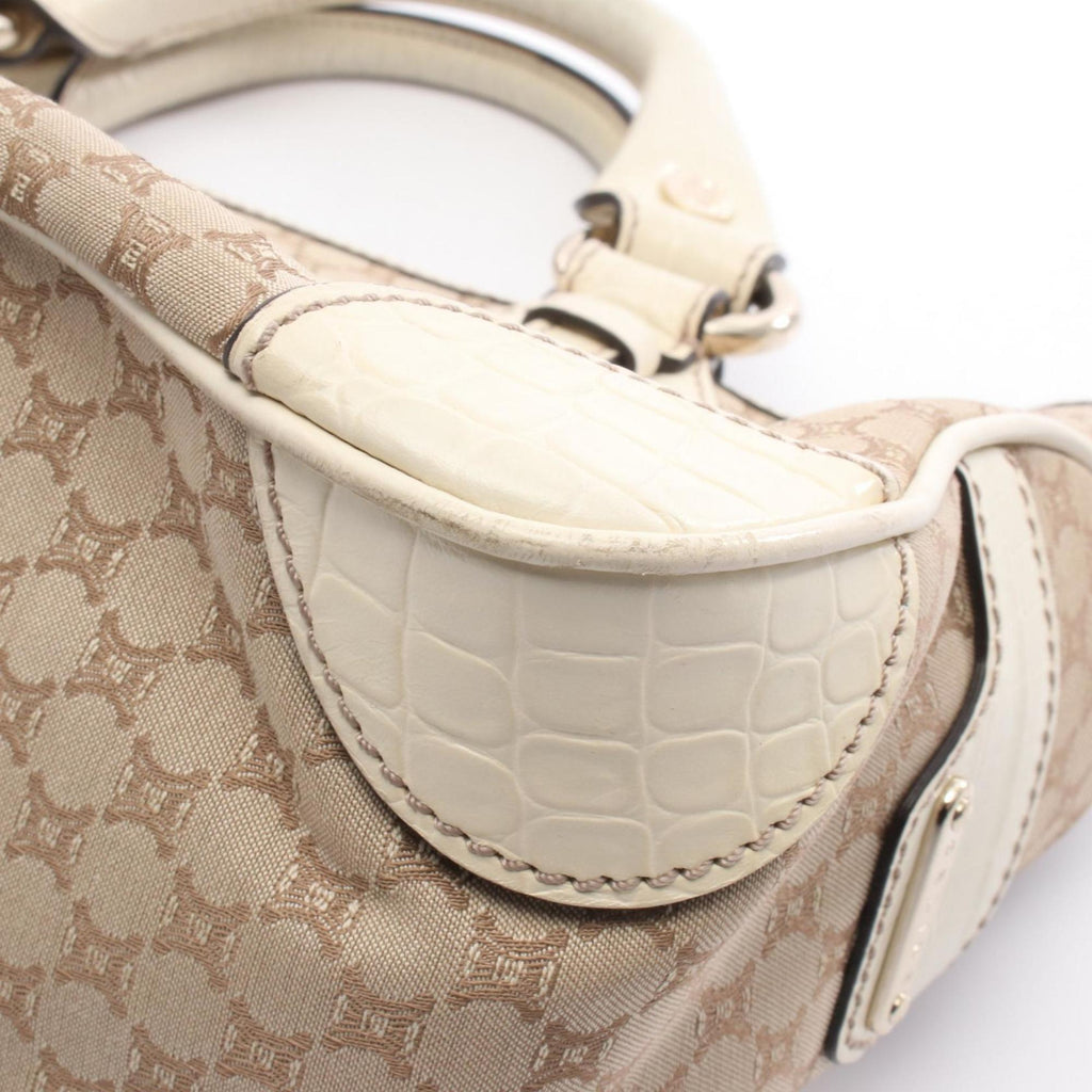 Celine Boogie Bag Macadam Handbag, Canvas and Leather, Women's, Beige White