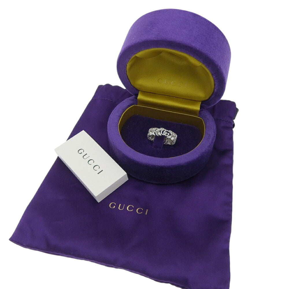 Gucci Flora Ring, approximately 6.6g, 18K White Gold, with small diamonds, size #11 (approximately US 10) — Like New