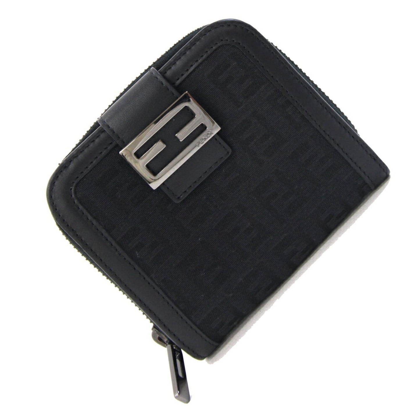 Fendi Zucchino Bifold Wallet 8M0070 Black Canvas and Leather Compact Mini for Women