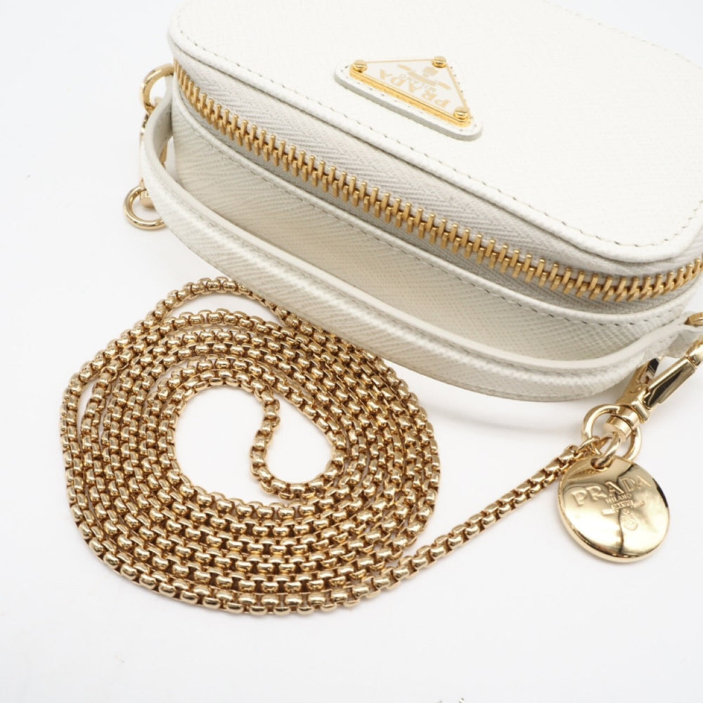 PRADA Saffiano Triangle Mini Pouch 1NR025 Shoulder Bag White Women's — New - Store Return