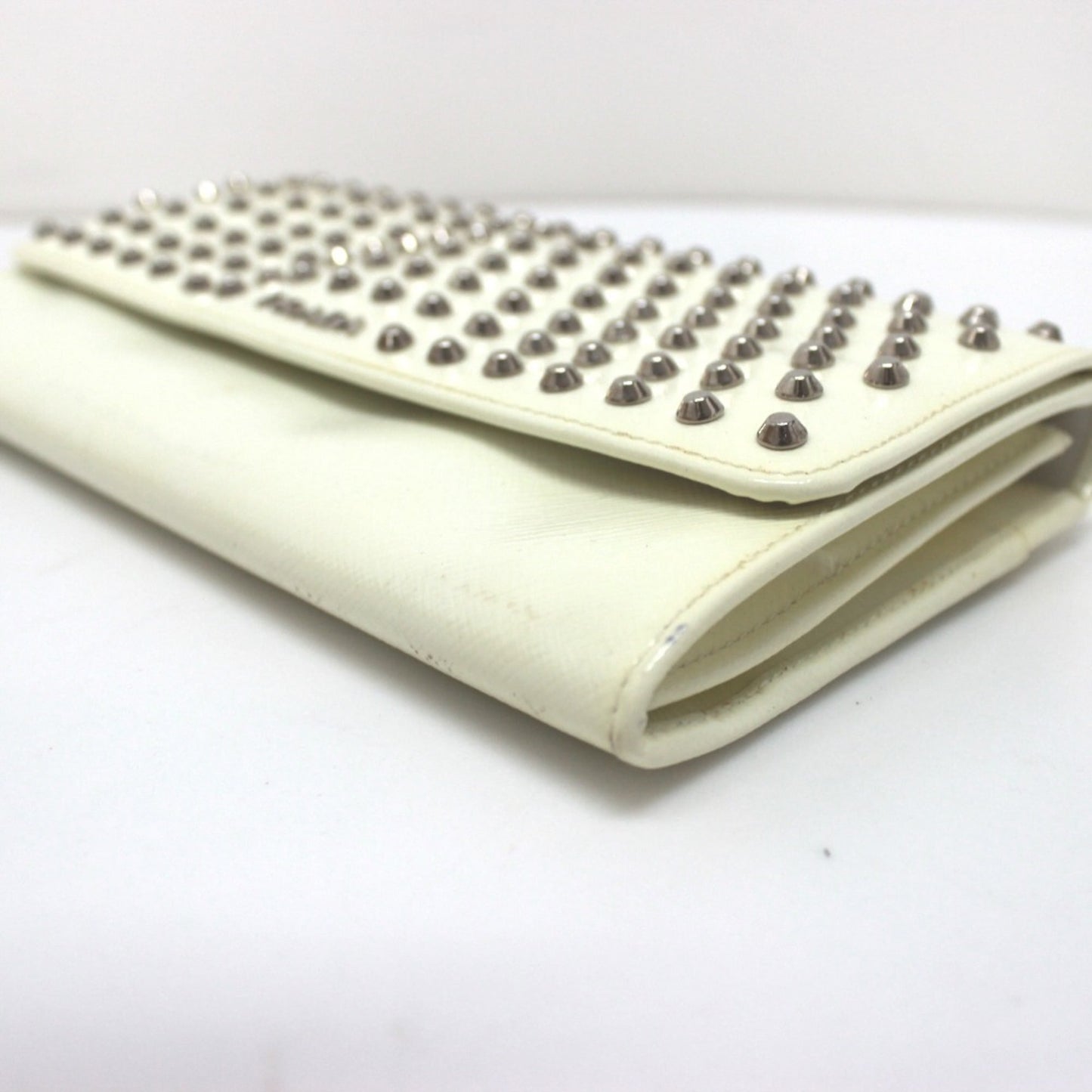 PRADA Prada Wallet Bag Studs Clutch Long Leather Women's White