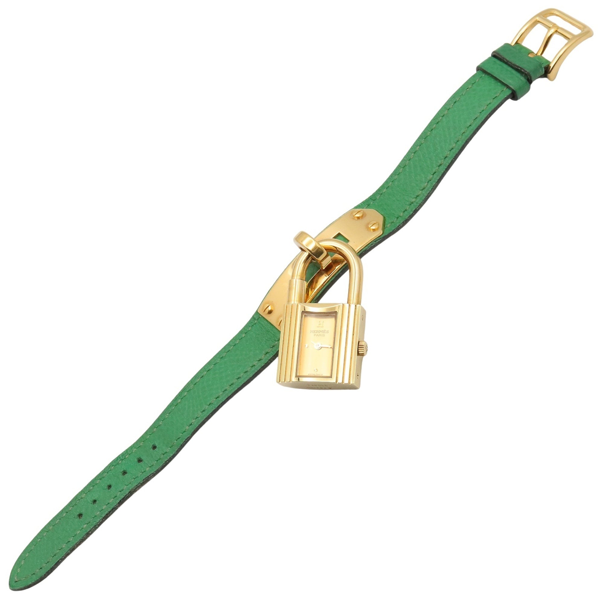 Hermes Kelly Watch, Gold Plated (GP), Leather Strap, Ladies' Champagne Color, KE1.201 — Very Good
