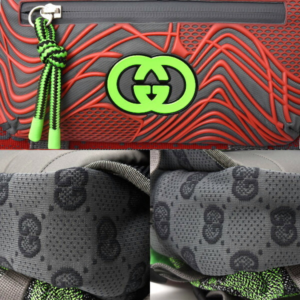 Gucci Men's Small Backpack GG Nylon Belt Bag in Gray, Red, and Green (GUCCI 752100)