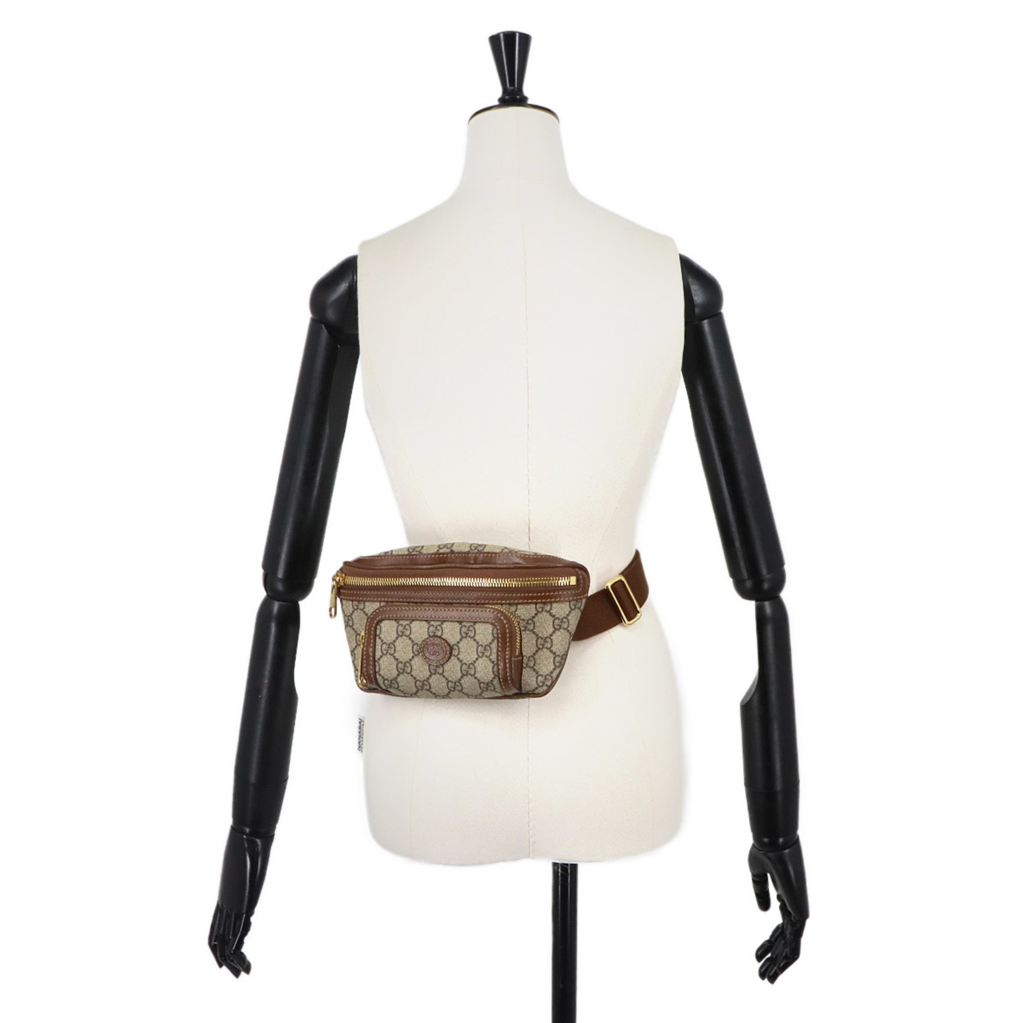 Gucci Interlocking G Belt Bag, Waist Handbag, Pouch, GG Supreme Leather, Beige/Brown, 682933, Gold Hardware — Like New
