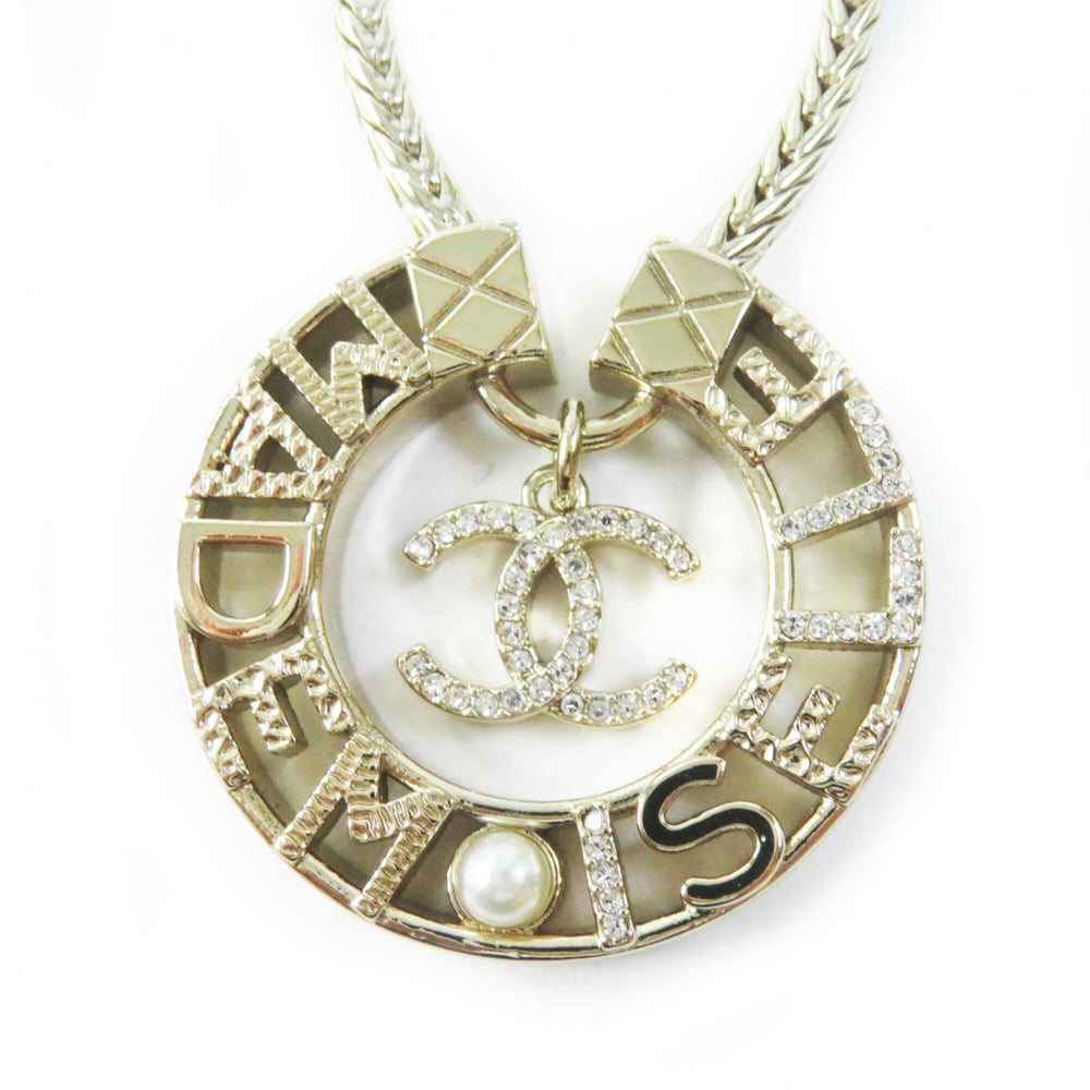CHANEL Y22X MADEMOISELLE Rhinestone Coco Mark Necklace Pendant Gold with Box for Women — Like New