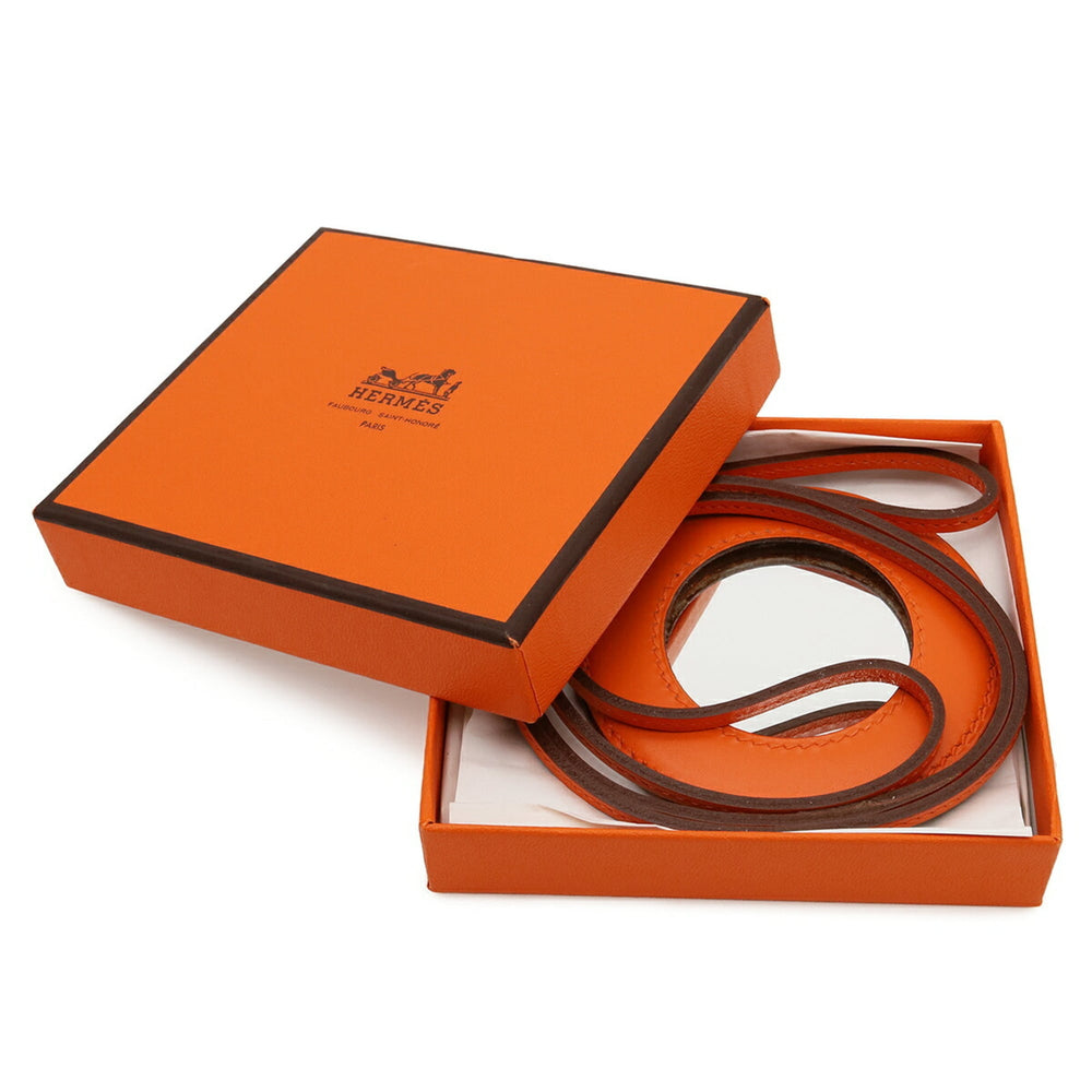 HERMES Hermes Magnifying Glass Necklace Pendant Circle Round Leather Orange — New - Store Return