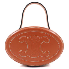 CELINE 198613 Oval Minaudière Cuir Triomphe Smooth Calfskin Leather Handbag in Tan and Brown, Includes Dust Bag, Made Italy — Like New