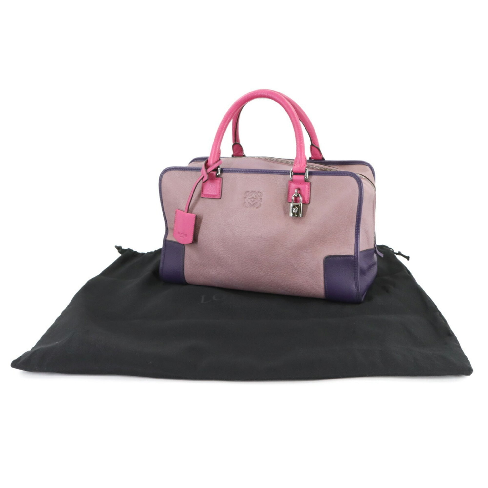 LOEWE Amazona 36 Handbag in Pink and Purple Leather with Silver Hardware (Product Code: 352.35AA22)
