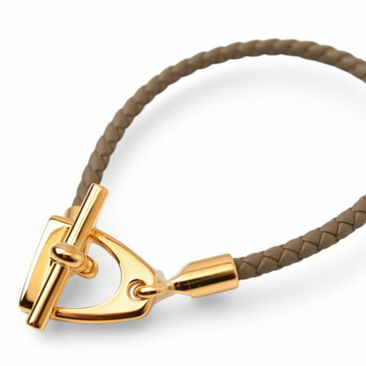 Hermes Bangle HERMES Grennan Leather Etoupe/Gold T2 Unused — New - Store Return